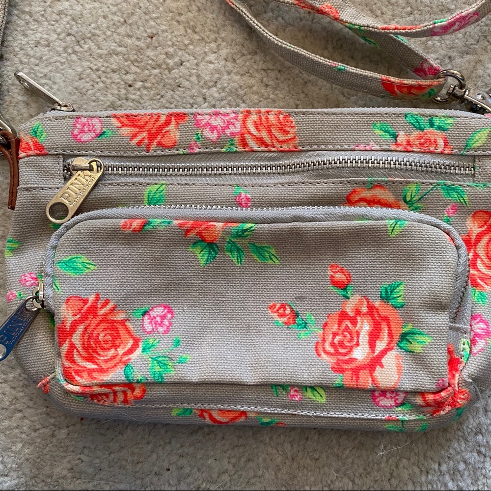 Victoria’s Secret pink gray floral mini purse neon flowers fanny pack travel y2k - Picture 2 of 4